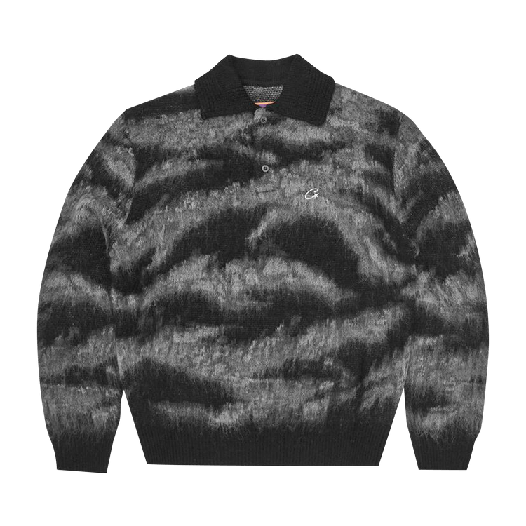 Corteiz Mohair Fuzzy Collar Sweater "Black Camo"