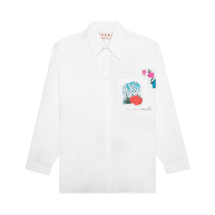 Marni Poplin Shirt With Flower Patches "Lily White"