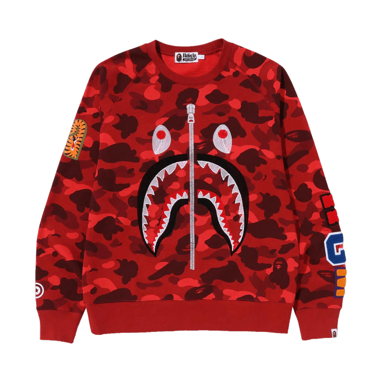 BAPE Color Camo Embroidery Shark Crewneck "Red"