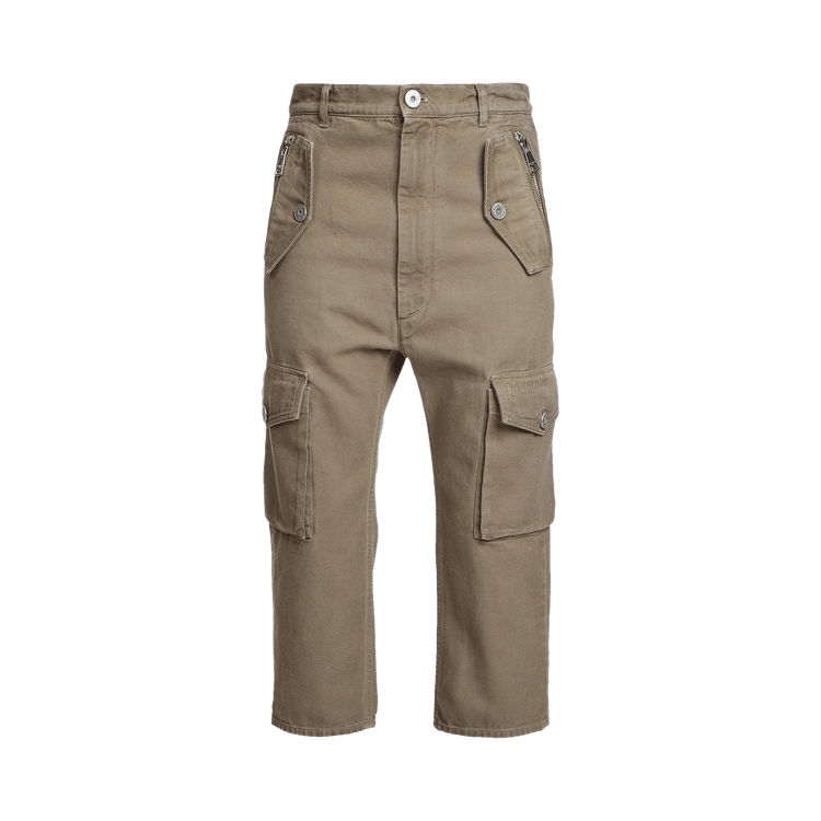 Balmain Loose Fit Cropped Cargo Trousers "Light Taupe"