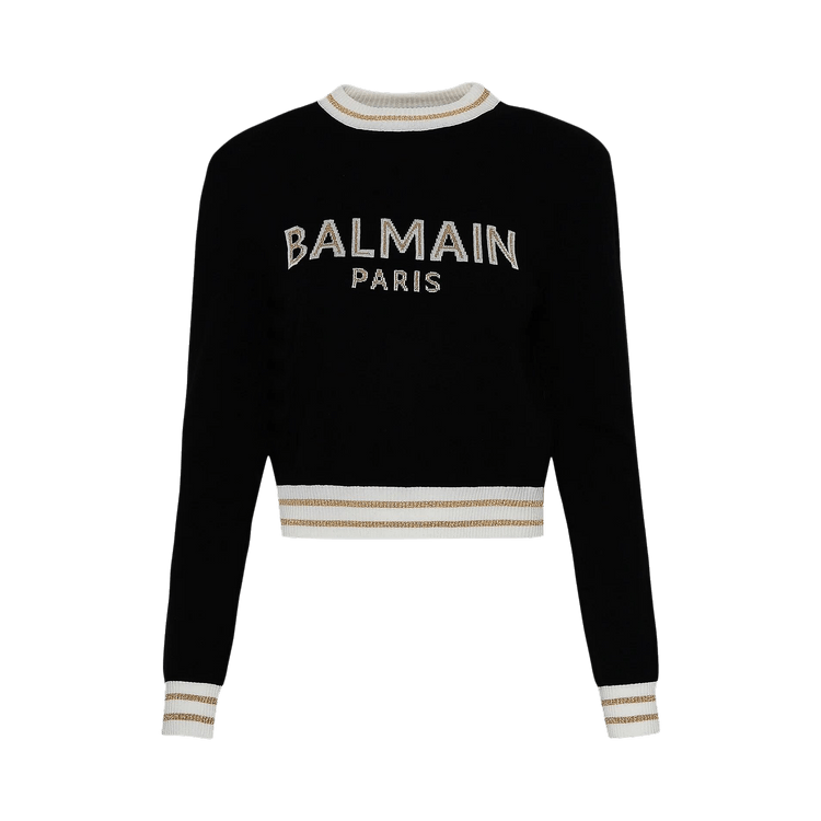 Balmain Logo Intarsia Knitted Cropped Jumper "Black/Natural/Gold"