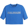 Balmain Cropped Rhinestone T-Shirt "Cobalt/Crystal"