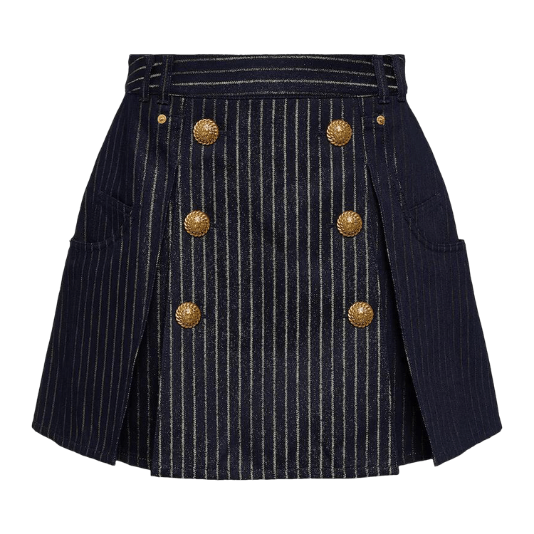 Balmain Pinstripe Button Detailed Skirt "Blue"