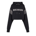 Balmain Embellished Cropped Hoodie "Black/Crystal"