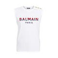 Balmain Flocked Logo Tank Top "White/Bright Red/Navy"