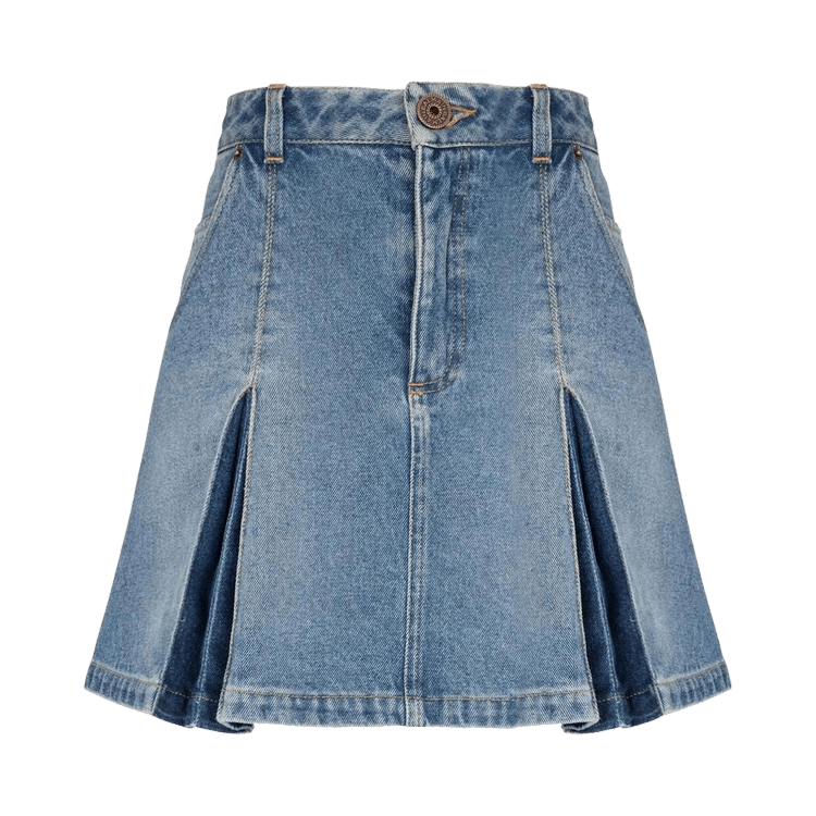 Balmain Pleated Denim Skirt "Blue"