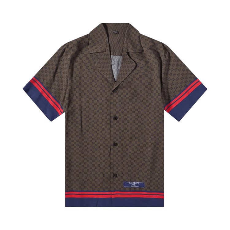 Balmain Mini Monogram Vacation Shirt "Brown/Dark Brown/Navy/Red"