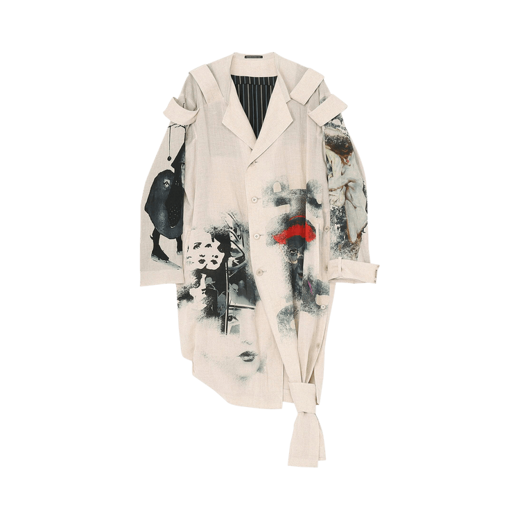 Yohji Yamamoto Patterned Double Jacket With Shoulder Epaulettes "White/Black"