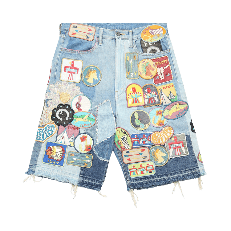 Kapital Zephyros Insane Remake Denim Shorts "Indigo Processing"
