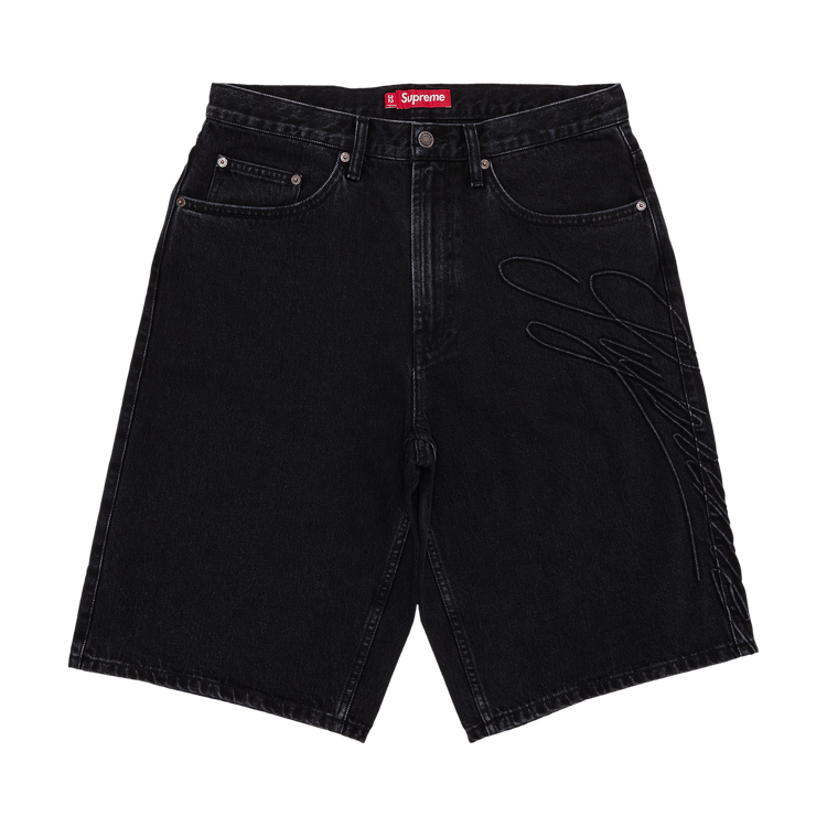 Supreme Script Baggy Denim Short "Washed Black"