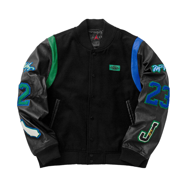 Air Jordan x Aleali May Varsity Jacket "Black/Game Royal/Pine Green"