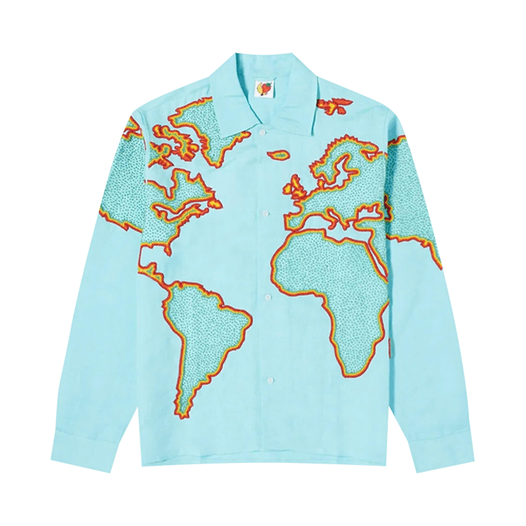 Sky High Farm Workwear World Map Embroidered Shirt "Blue"