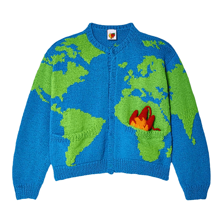 Sky High Farm Workwear World Map Hand-Knit Cardigan "Blue"