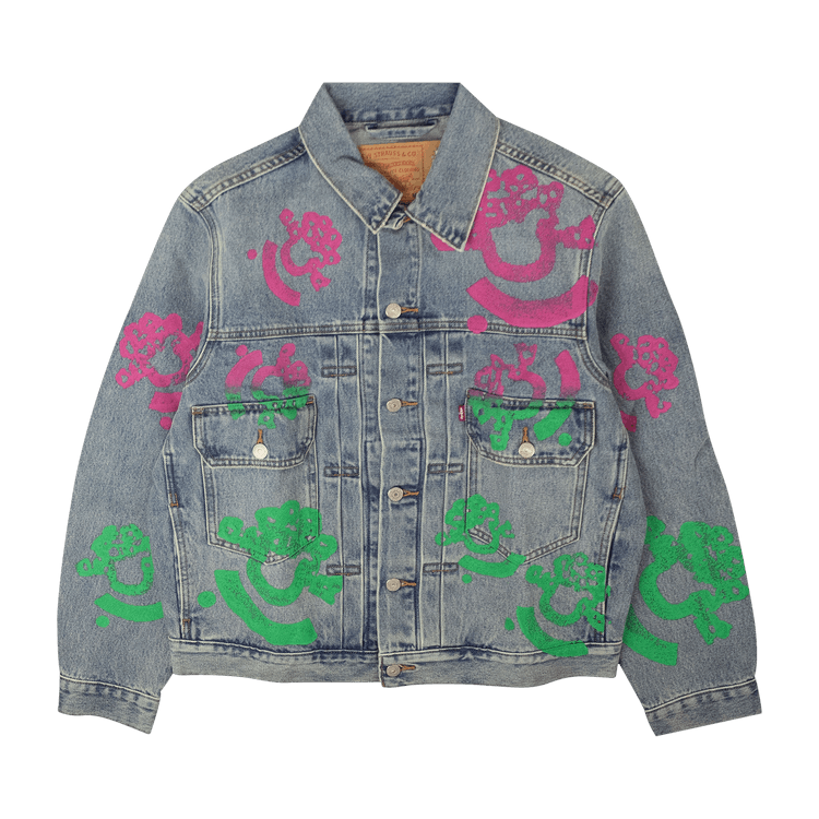 Denim Tears Bstroy Tears Type-2 Light Wash Denim Trucker Jacket "Light Wash Pink/Green"