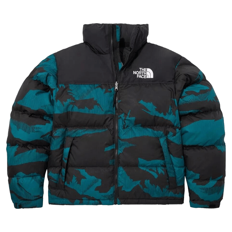 The North Face Printed 1996 Retro Nuptse Jacket "Harbor Blue Linear Mountain Print"