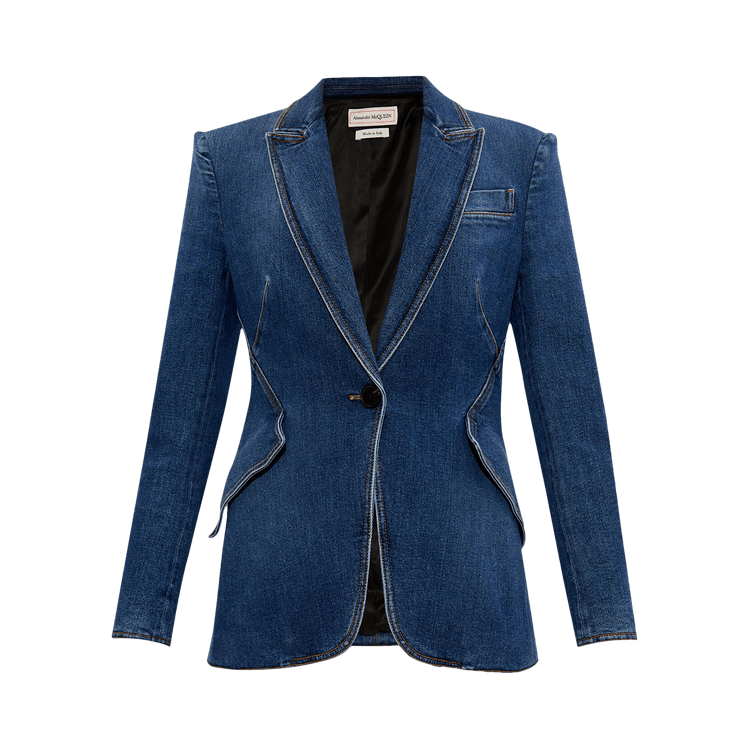 Alexander McQueen One Button Denim Jacket "Medium Wash"