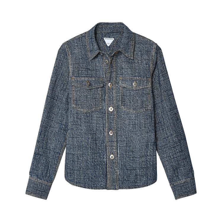 Bottega Veneta Textured Denim Long-Sleeve Shirt "Indigo/White"