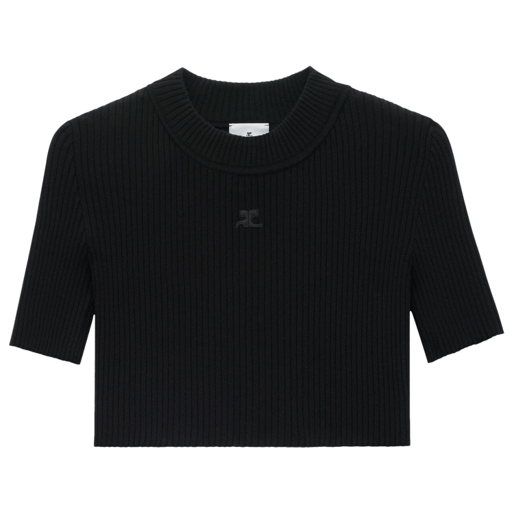 Courrèges Mock Neck Rib Knit Cropped Top "Black"