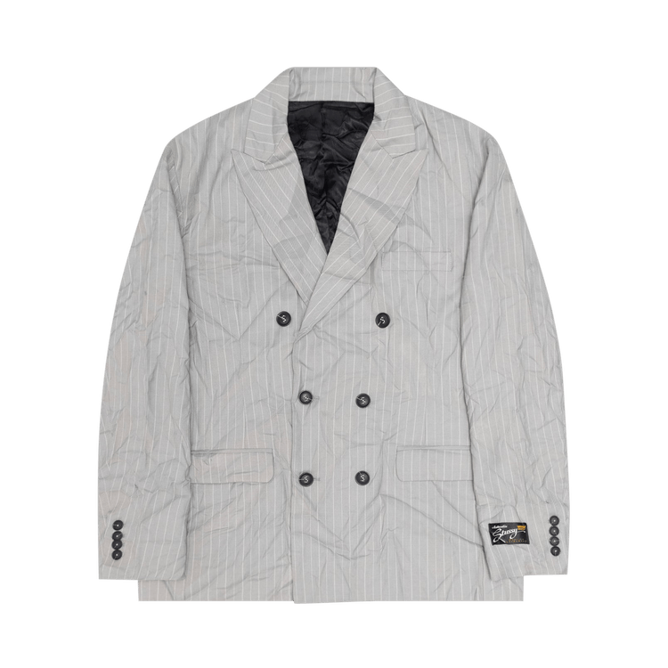 Stussy Wrinkled Stripe Double-Breasted Blazer "Grey"