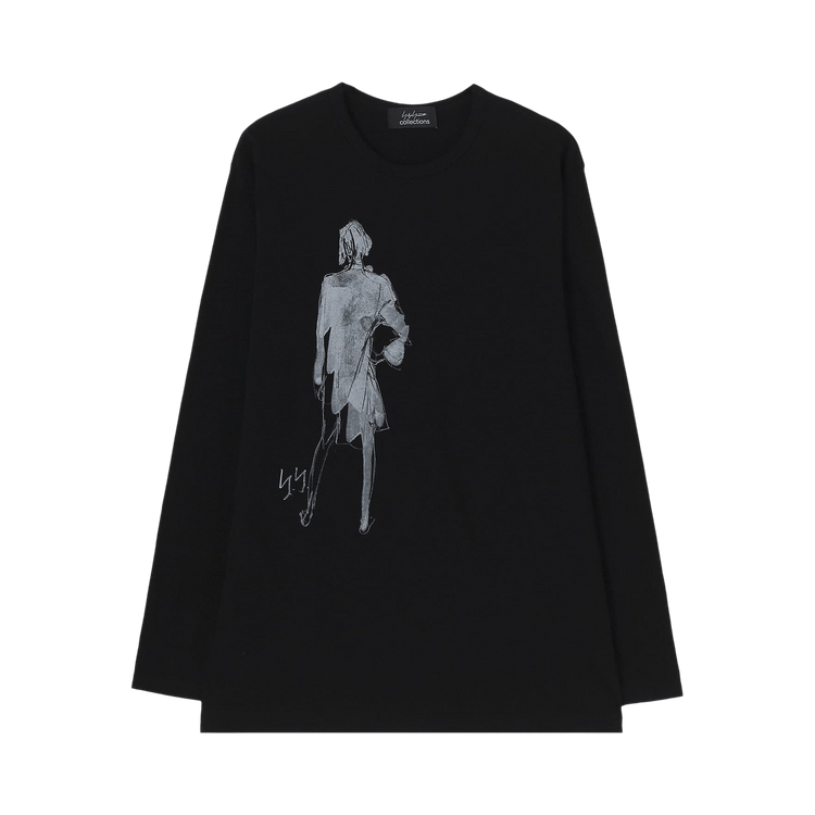 Yohji Yamamoto Combed Jersey Pigmented Printed Long-Sleeve "Black"
