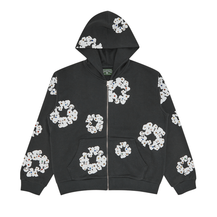 Denim Tears Rhinestone Wreath Zip Hoodie "Vintage Black"