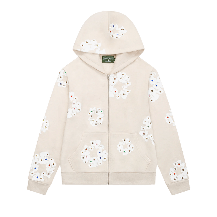 Denim Tears Rhinestone Wreath Zip Hoodie "Oatmeal"
