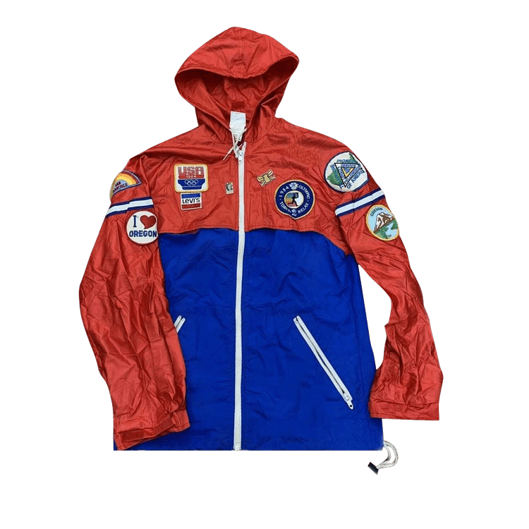 Vintage Levi's Olympics Windbreaker With Patches 'Red/Multicolor'