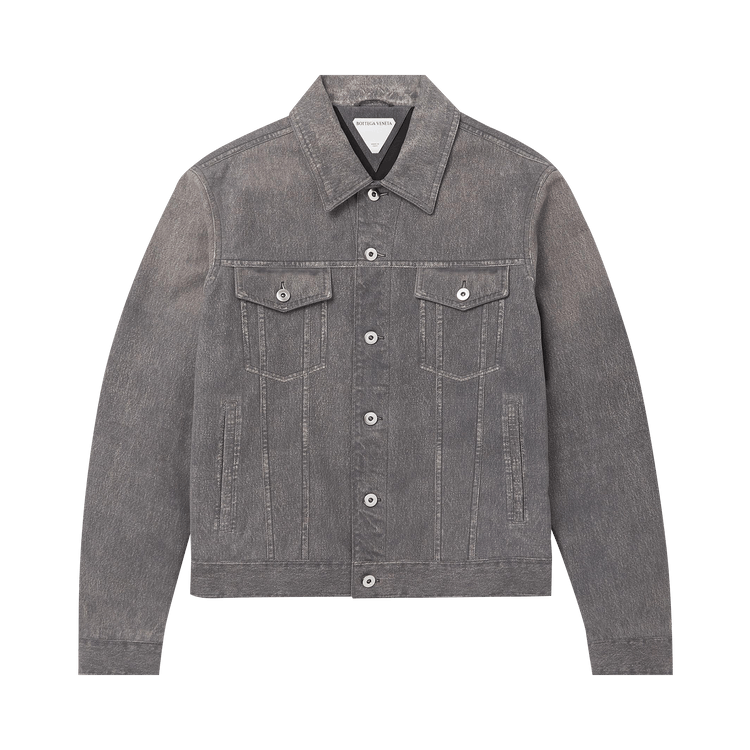 Bottega Veneta Printed Leather Denim Jacket "Mid Grey"