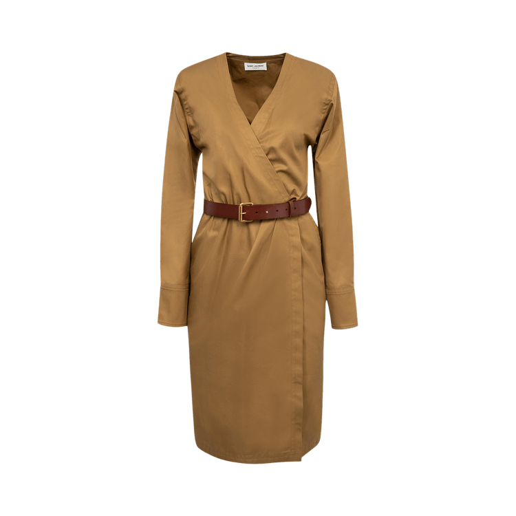 Saint Laurent V Neck Belted Dress "Camel"