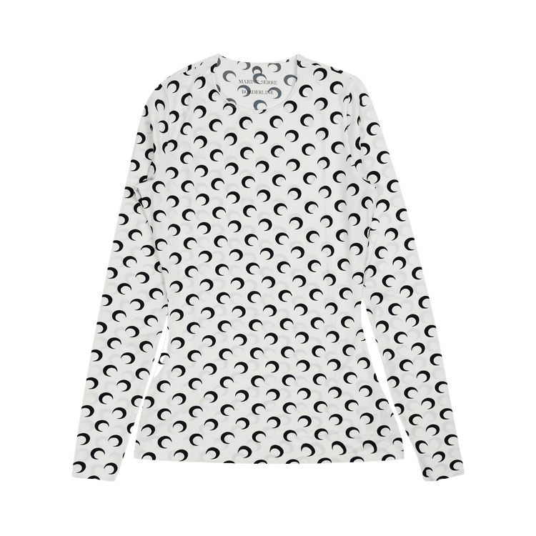 Marine Serre Moon Printed Jersey Second Skin Crewneck Top "White"