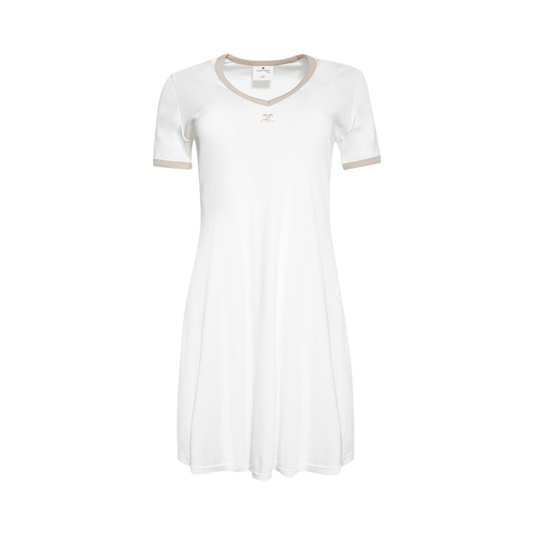Courrèges Contrast V Neck Mini Dress "White Heritage/Sand"
