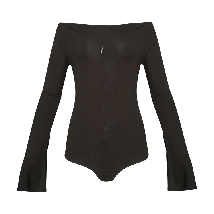 Courrèges Drop Zipped Crepe Jersey Bodysuit "Mud Brown"