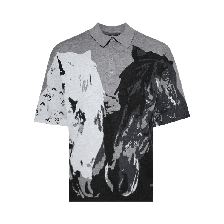 Nahmias Horses Knit Collared Shirt "Black/Grey"