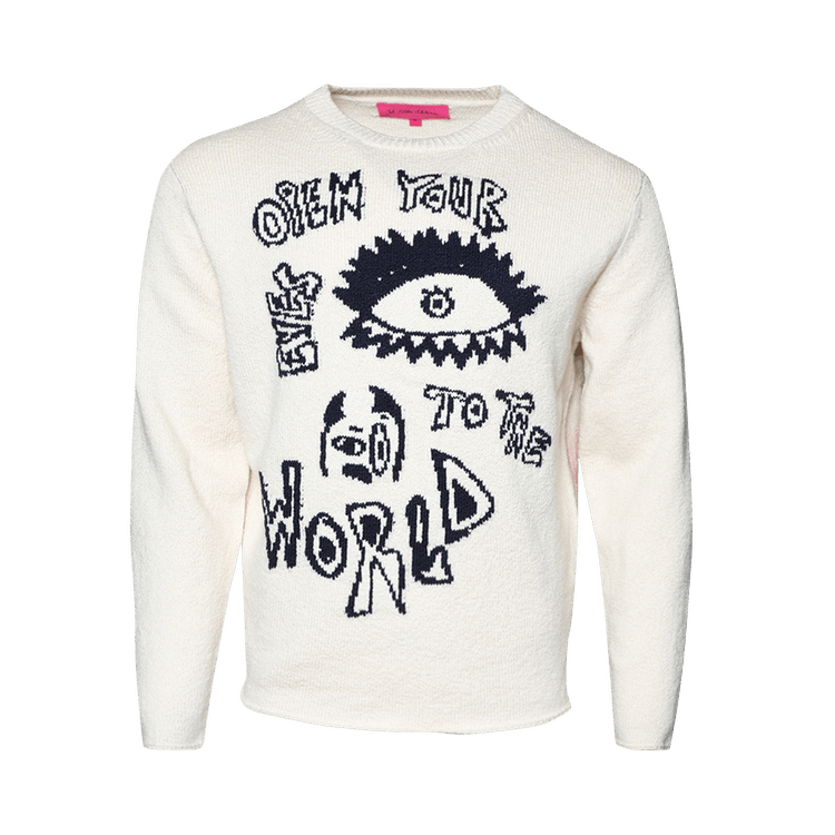 The Elder Statesman Nora Open Eyes Crew "Natural/Navy"