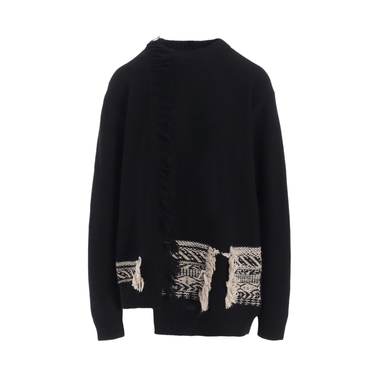 Y"s Jagged Edge Knit Jacquard Sweater "Black'