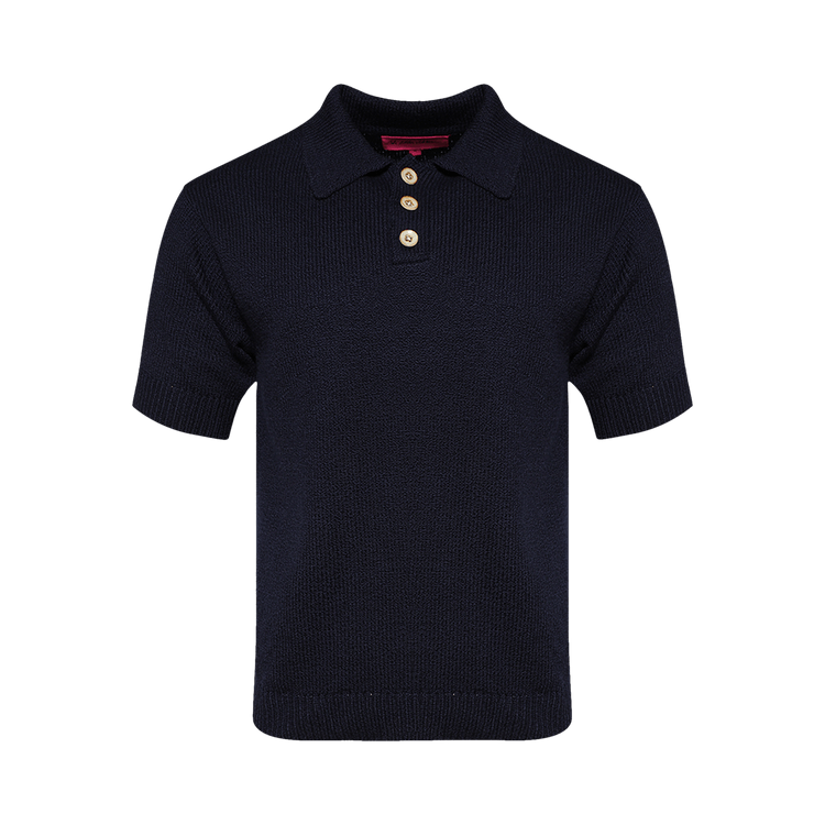 The Elder Statesman Nora Short-Sleeve Polo "Navy"