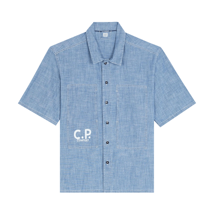 C.P. Company Chambray Short-Sleeve Logo Shirt "Stone Bleach"