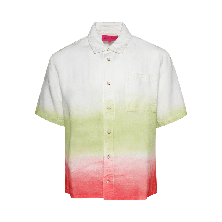 The Elder Statesman Sulfur Gradient Overshirt Short-Sleeve "Ivory/Wasabi/Fiery Coral"