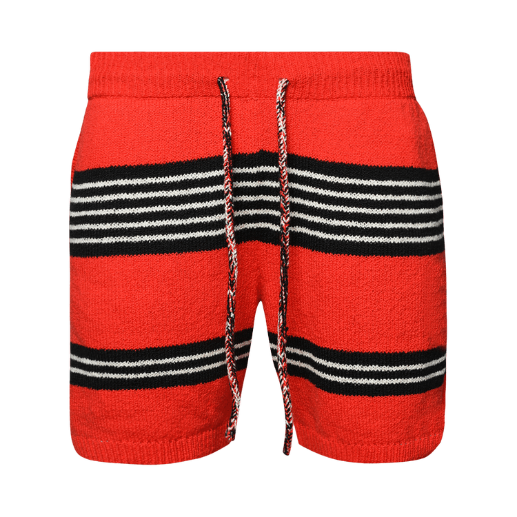 The Elder Statesman Nora Rollie Stripe Boxy Short "Neon Red/Black/Natural"