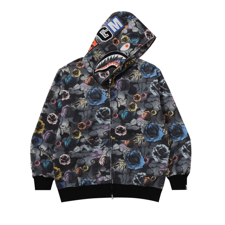 BAPE Floral Camo Shark Relaxed Fit Full Zip Hoodie "Black"