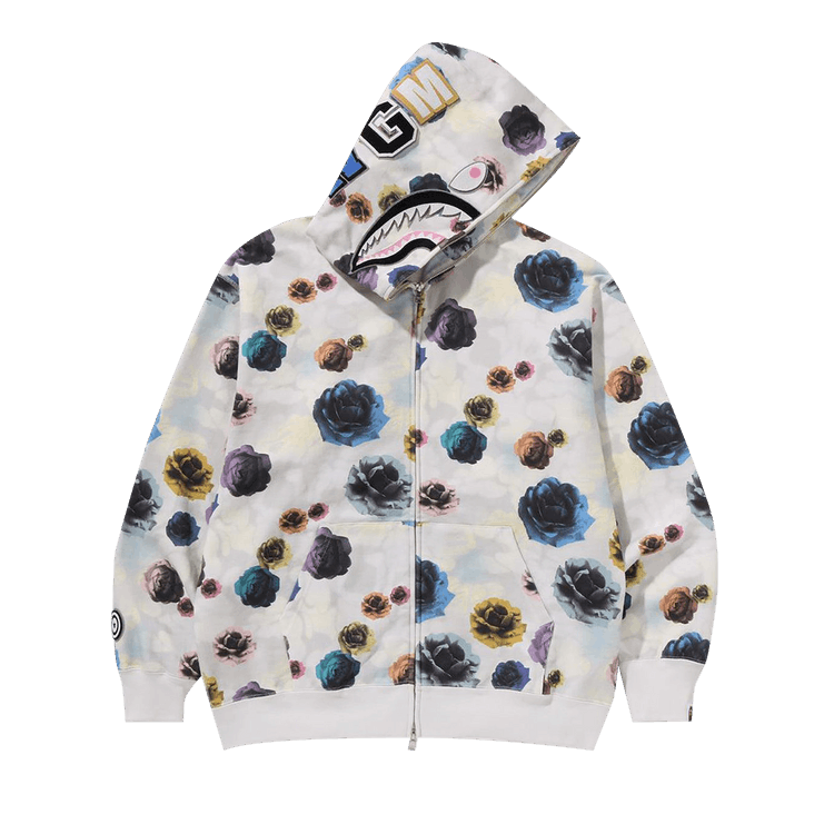 BAPE Floral Camo Shark Relaxed Fit Full Zip Hoodie "Ivory"