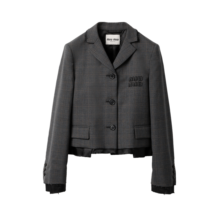 Miu Miu Tartan Print Cropped Jacket "Slate Grey"