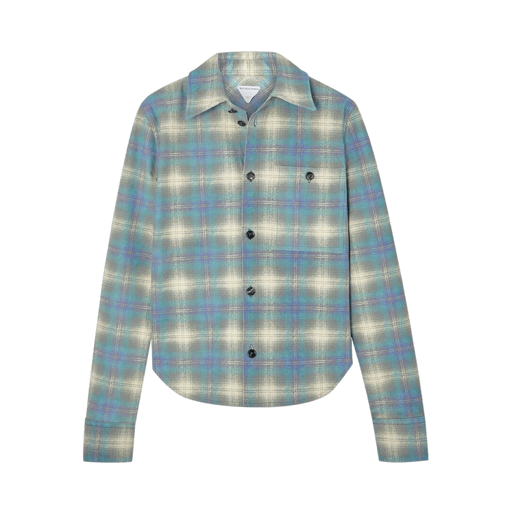 Bottega Veneta Leather Check Flannel Shirt "Multicolor/Light Blue"