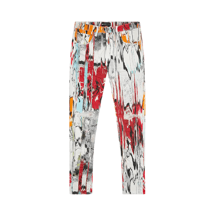 PURPLE BRAND Low Rise Skinny Glitch Flamestitch Digital Print Jean "Multicolor"