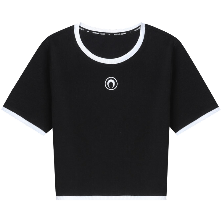Marine Serre Moon Logo Ribbed Jersey Cropped Top "Black"