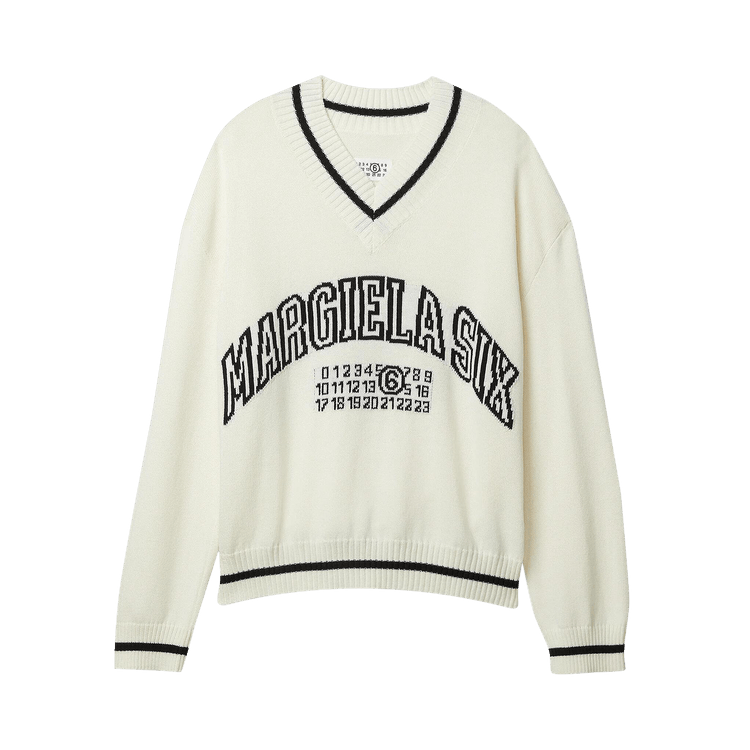 MM6 Maison Margiela Varsity Jaquard V-Neck "Off White"