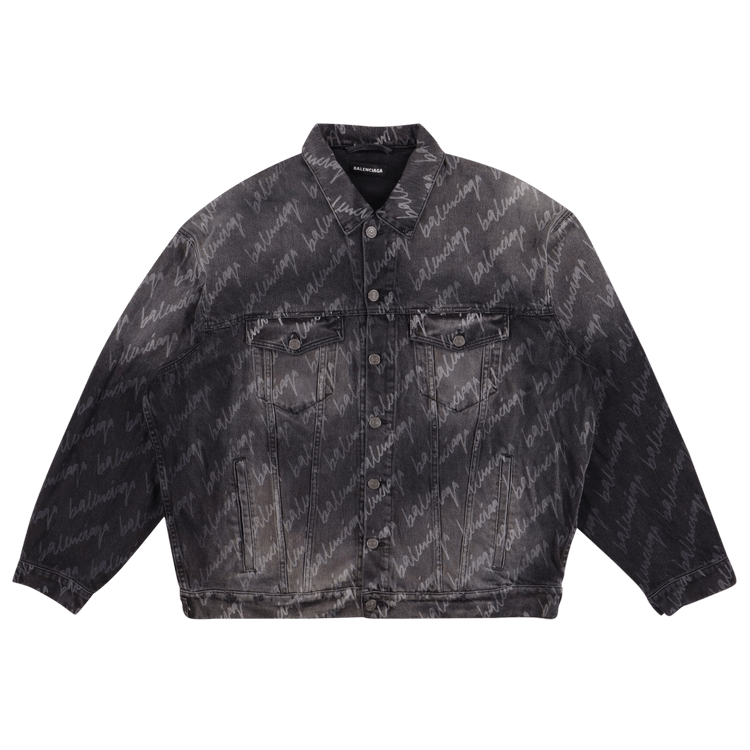 Balenciaga All-Over Logo Oversized Denim Jacket "Black"