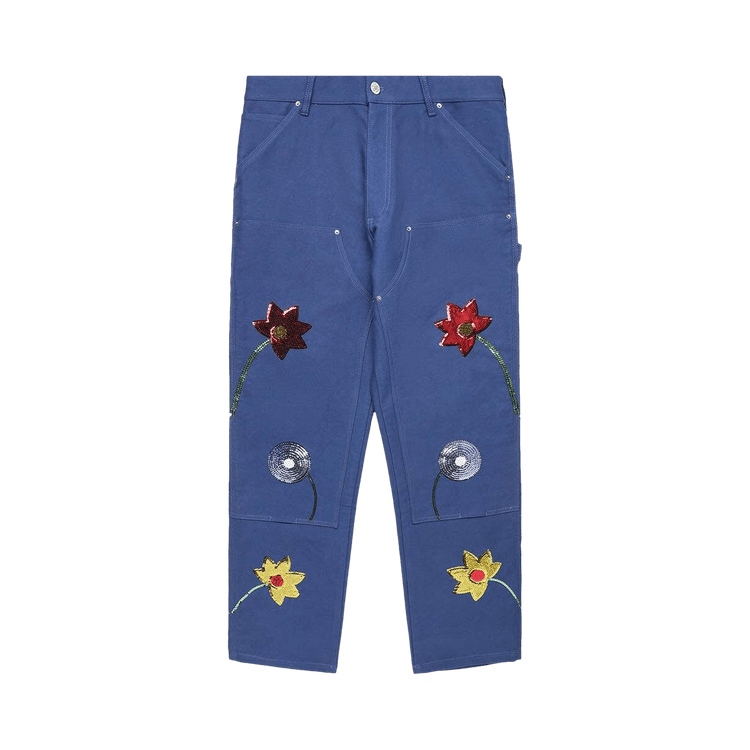 Sky High Farm Workwear Floral Embroidered Double Knee Pants "Blue"