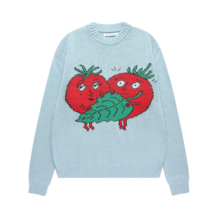 Sky High Farm Workwear Tomatoes Intarsia Knit Sweater "Light Blue"