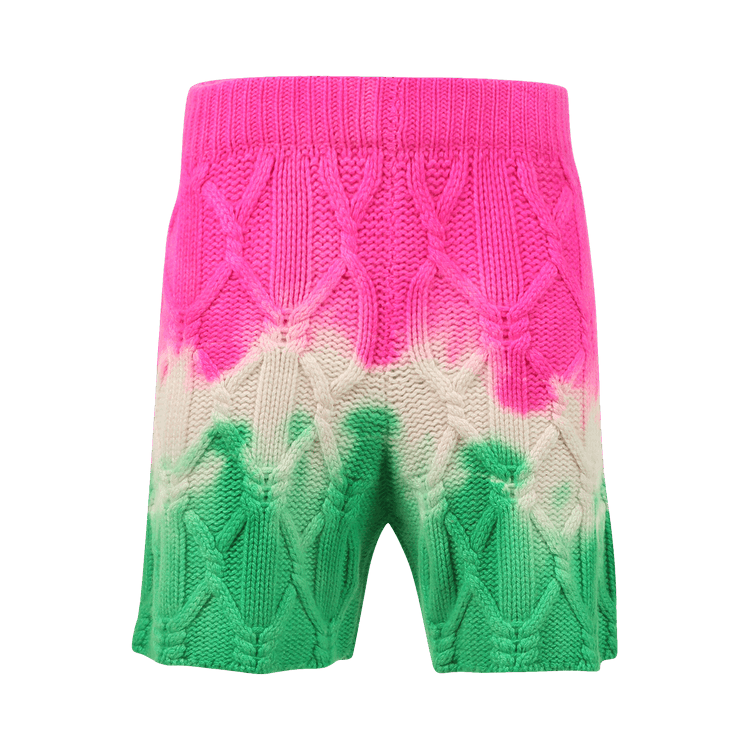 The Elder Statesman Dip Dye Chunky Cable Shorts "Ivory/Gecko/Electric Pink"